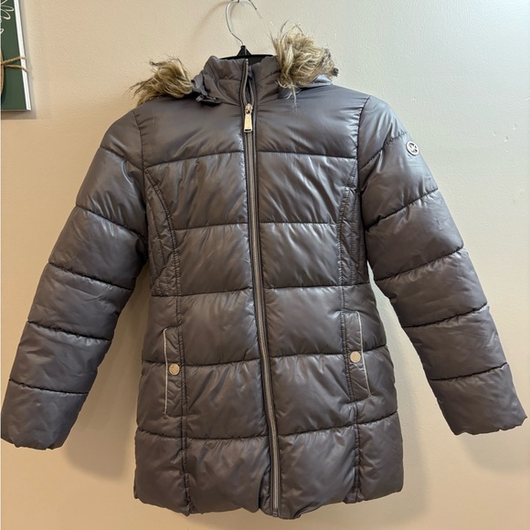 Michael Kors Other - Michael Kors Kids Silver Puffer Jacket with Faux Fur Hood